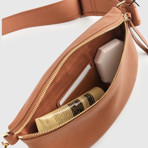 Quince Italian Pebbled Leather Sling Bag in Cognac - Picture 12 of 14